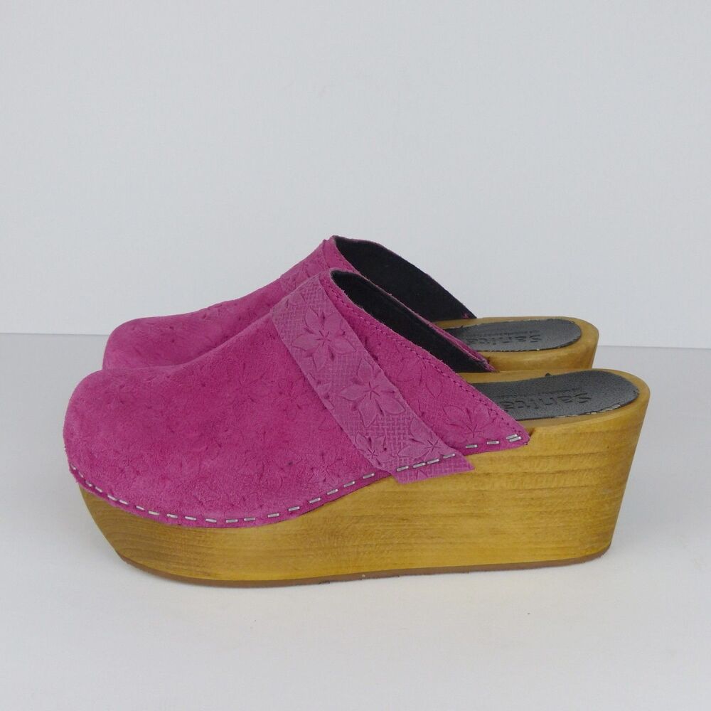 Sanita Platform Mule Clogs Womens 8-8.5 US 39 Pink Floral Suede Boho Sweden - Picture 10 of 16
